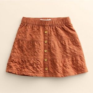 LC Lauren Conrad Rust Orange Button-Front Tiered Organic Cotton Skirt